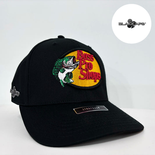 Gorra Negra BASS PRO SHOPS Bordada 3D Strapback BLAKKAPS®♣️