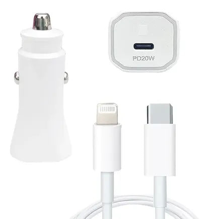 Cargador Completo TURBO para Automóvil 20w con Cable USB-C Lightning Calidad Original APPLE