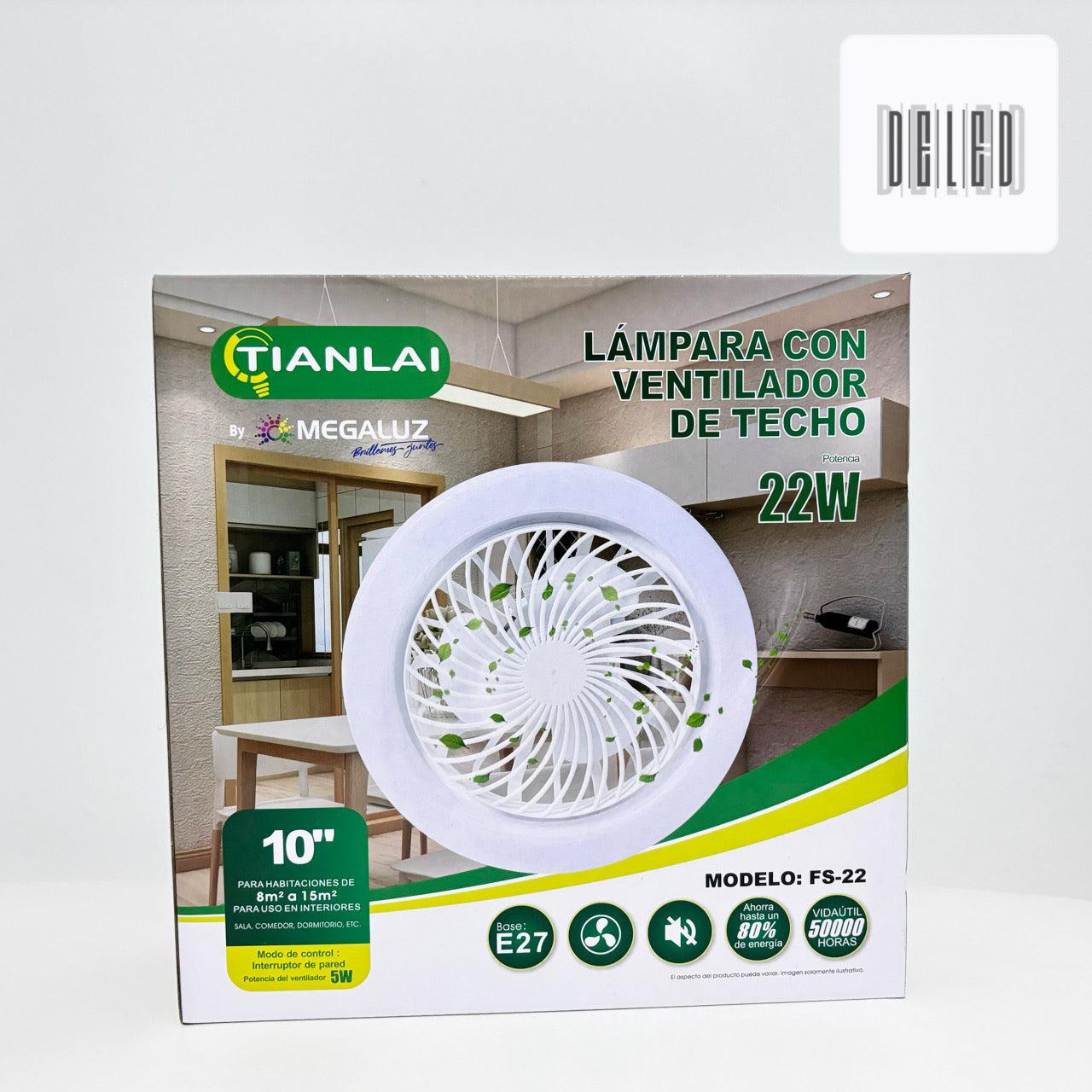 Foco LED / Lámpara LED con Ventilador de 10" 22w Luz Fría Blanca TIANLAI FS-22