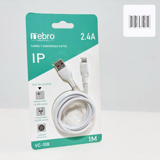 Cable Cargador USB Lightning para iPhone 1 Metro 2.4A Calidad Original NEBRO VC-108