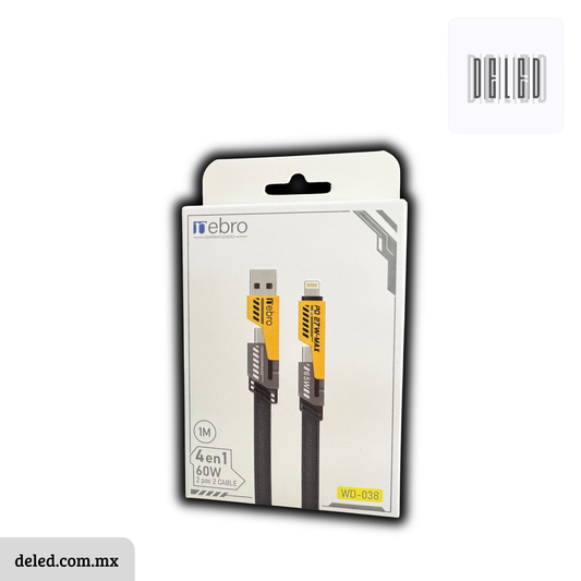 Cable Cargador TURBO 4 en 1 60w Convertible 1 Metro NEBRO WD-038