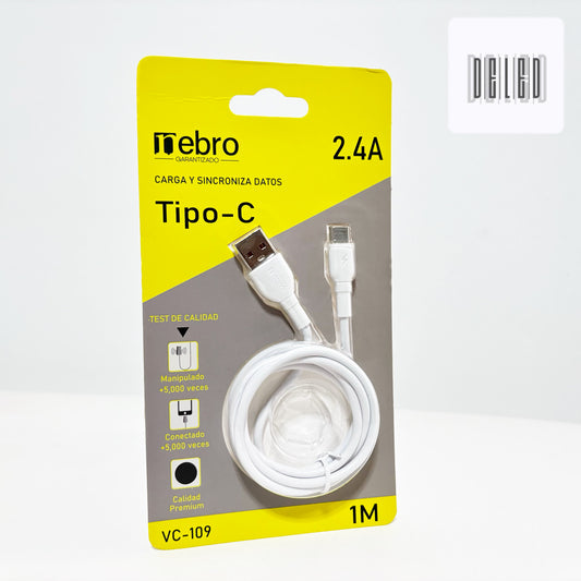 Cable Cargador USB Tipo C 1 Metro 2.4A Calidad Original NEBRO VC-109