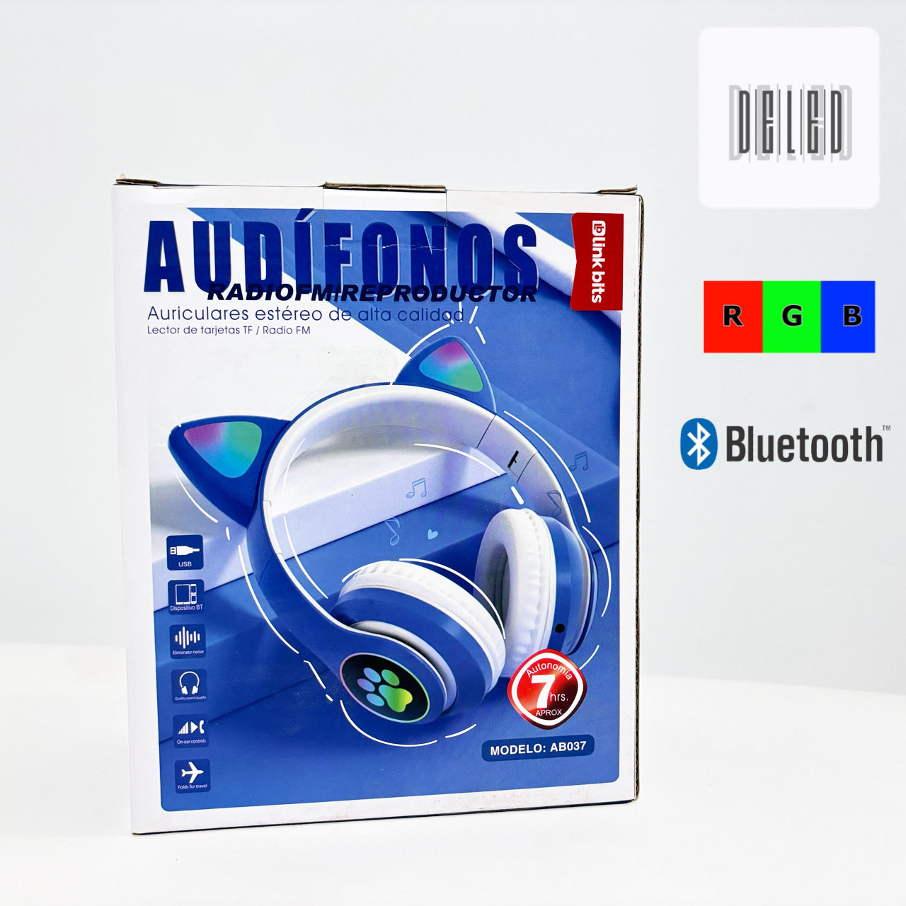 Audífonos Diadema Bluetooth Orejas de Gato Inalámbricos Plegables con Luces LED LINK BITS AB037