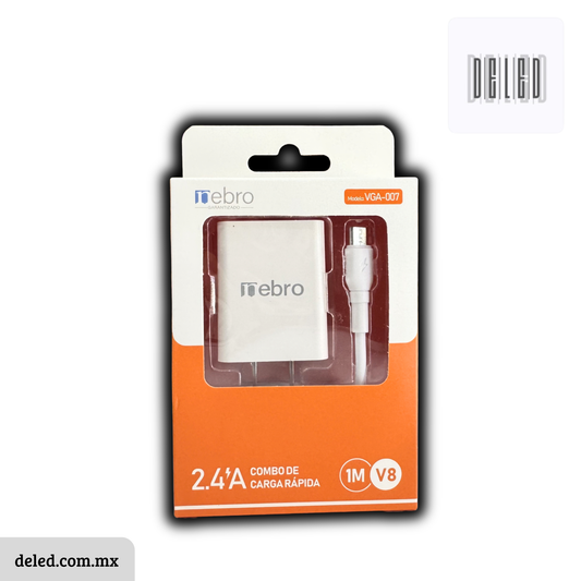 Cargador Completo con Cable USB V8 Micro USB 2.4A NEBRO VGA-007