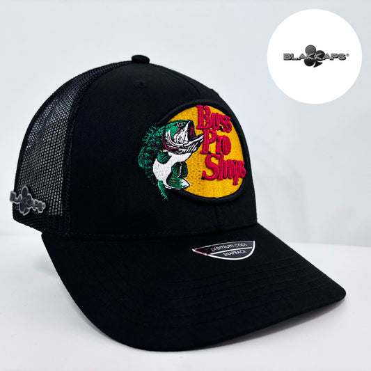 Gorra Negra BASS PRO SHOPS Bordada 3D BLAKKAPS®♣️