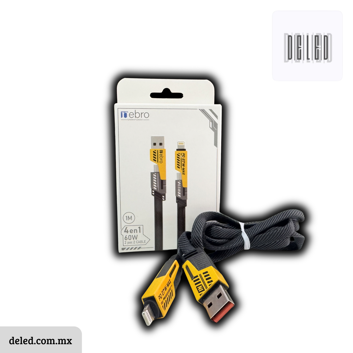 Cable Cargador TURBO 4 en 1 60w Convertible 1 Metro NEBRO WD-038
