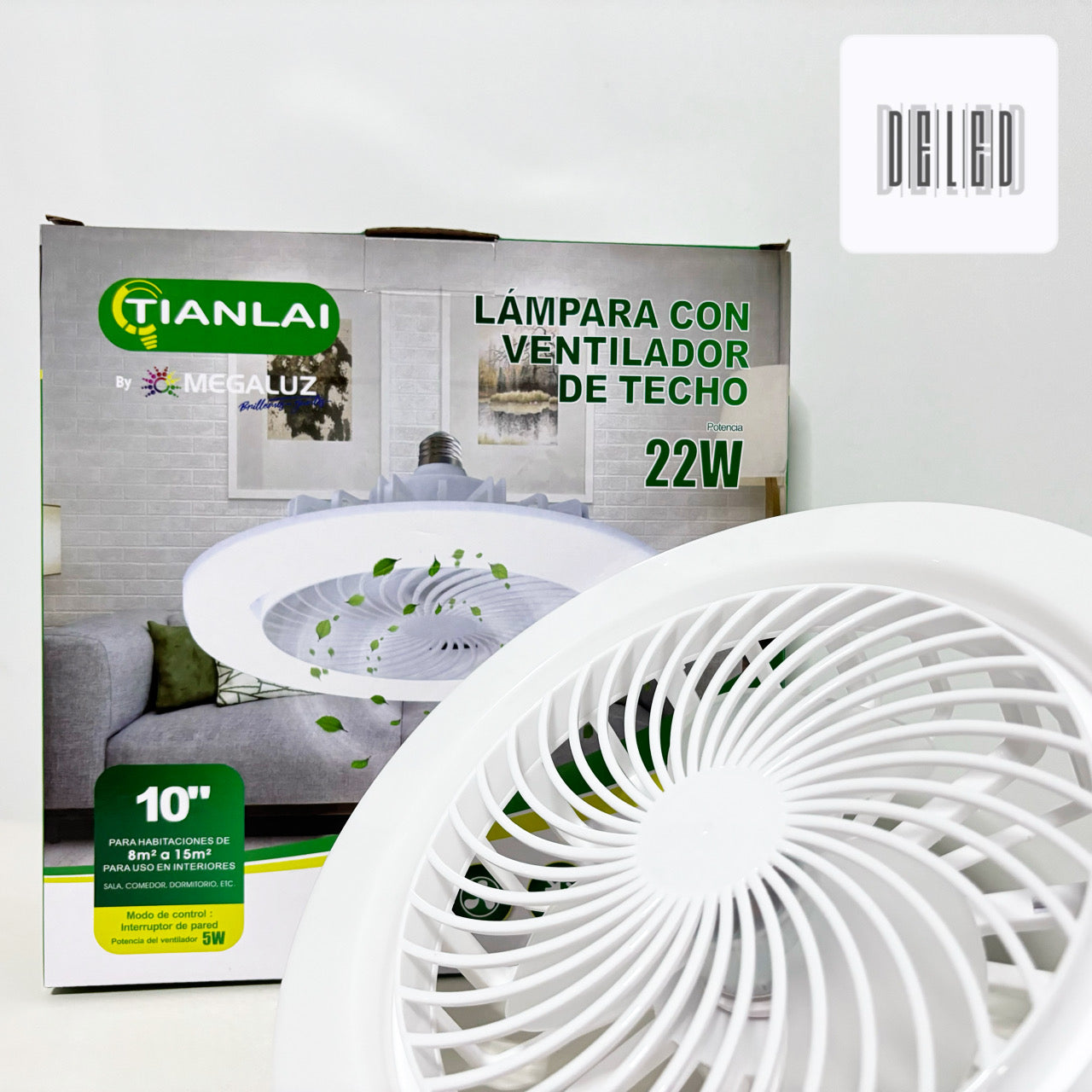 Foco LED / Lámpara LED con Ventilador de 10" 22w Luz Fría Blanca TIANLAI FS-22