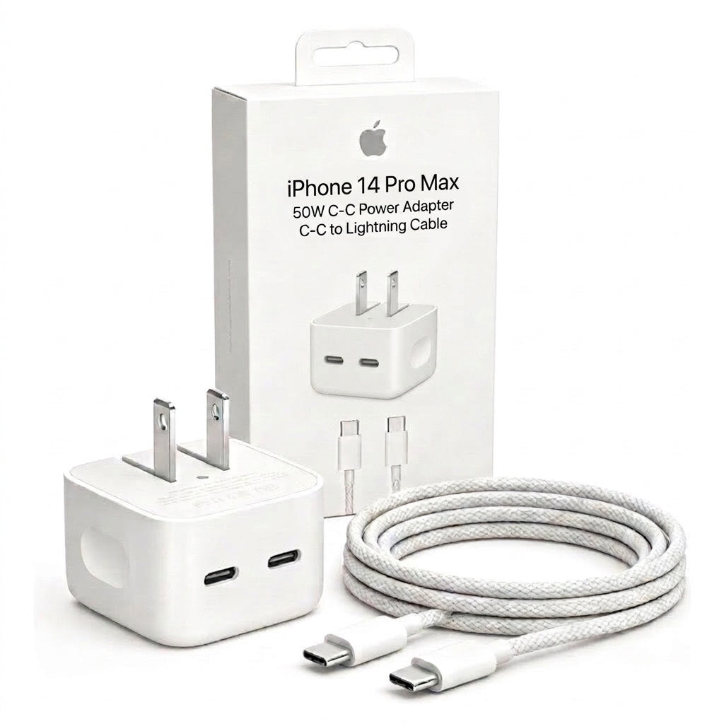 Cubo Cargador / Adaptador de Corriente TURBO Carga Rápida Doble Entrada USB-C 50w Calidad Original APPLE