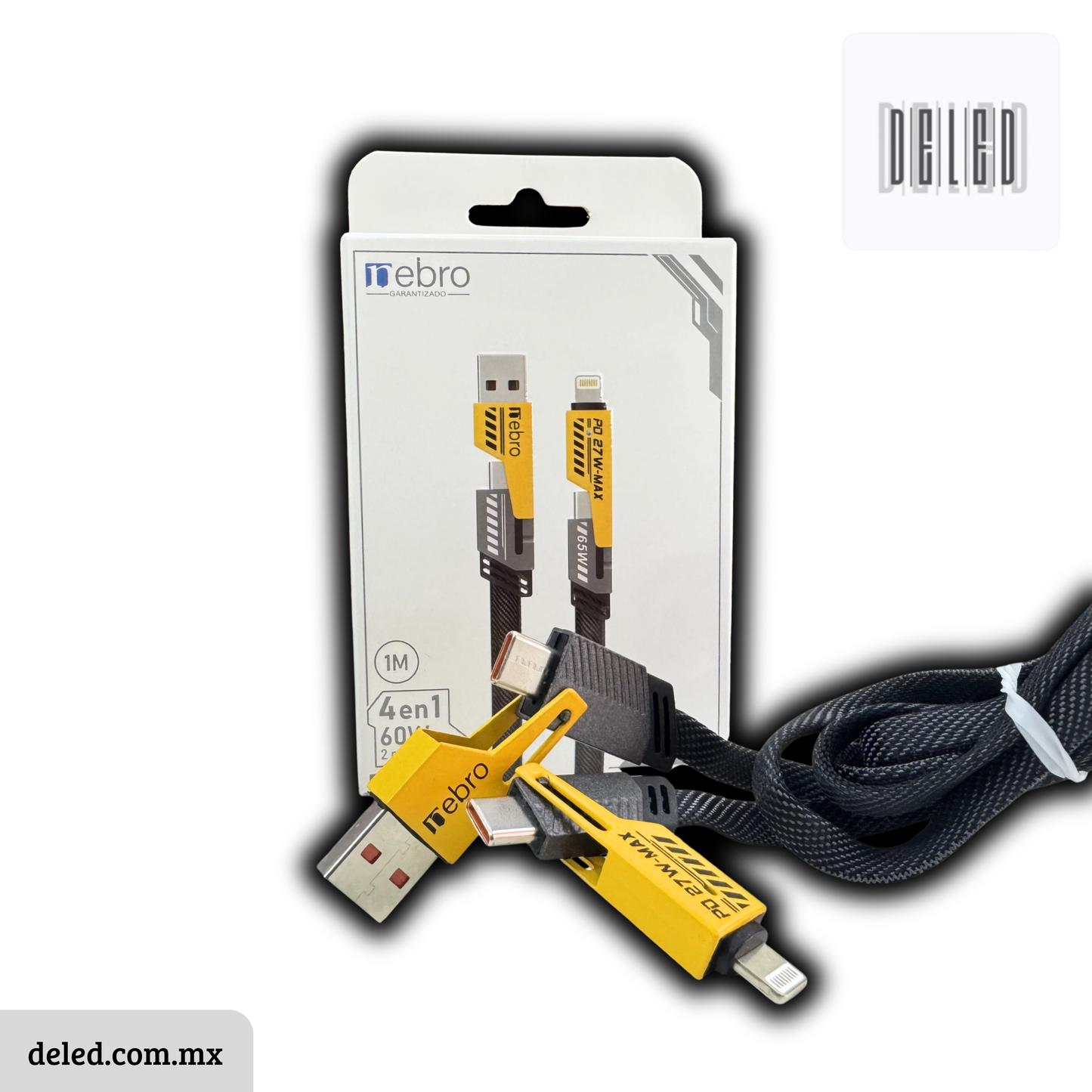 Cable Cargador TURBO 4 en 1 60w Convertible 1 Metro NEBRO WD-038