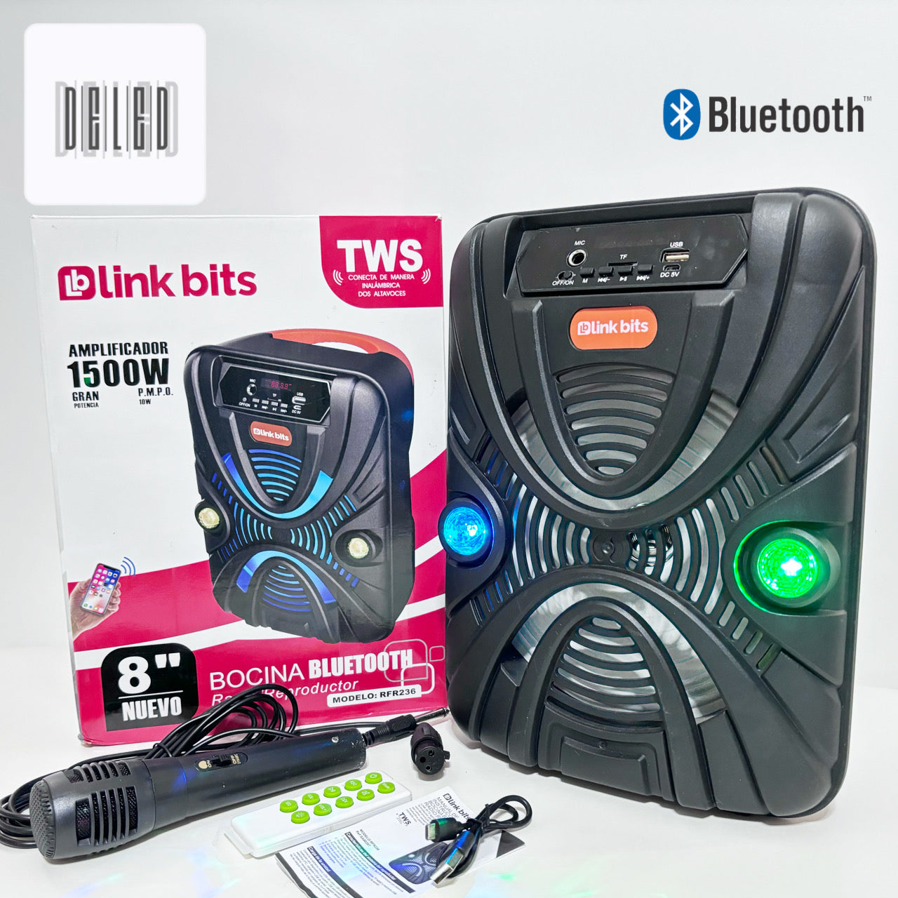 Bocina Bluetooth Inalámbrica 8 Pulgadas Recargable con Micrófono LINK BITS RFR236