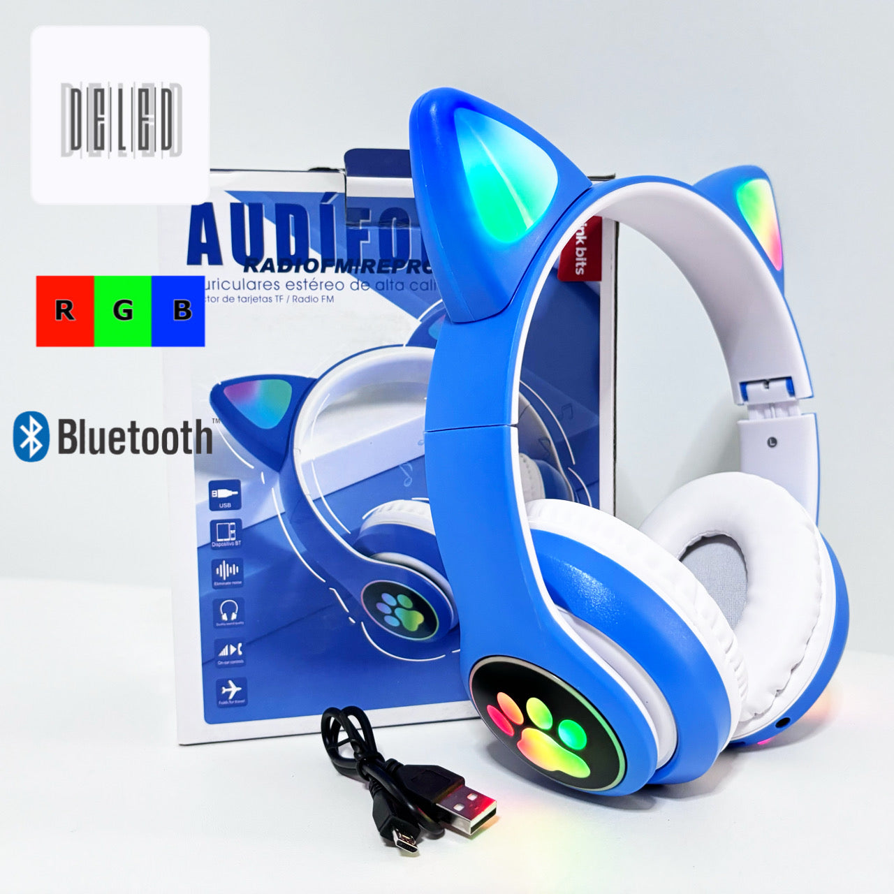 Audífonos Diadema Bluetooth Orejas de Gato Inalámbricos Plegables con Luces LED LINK BITS AB037