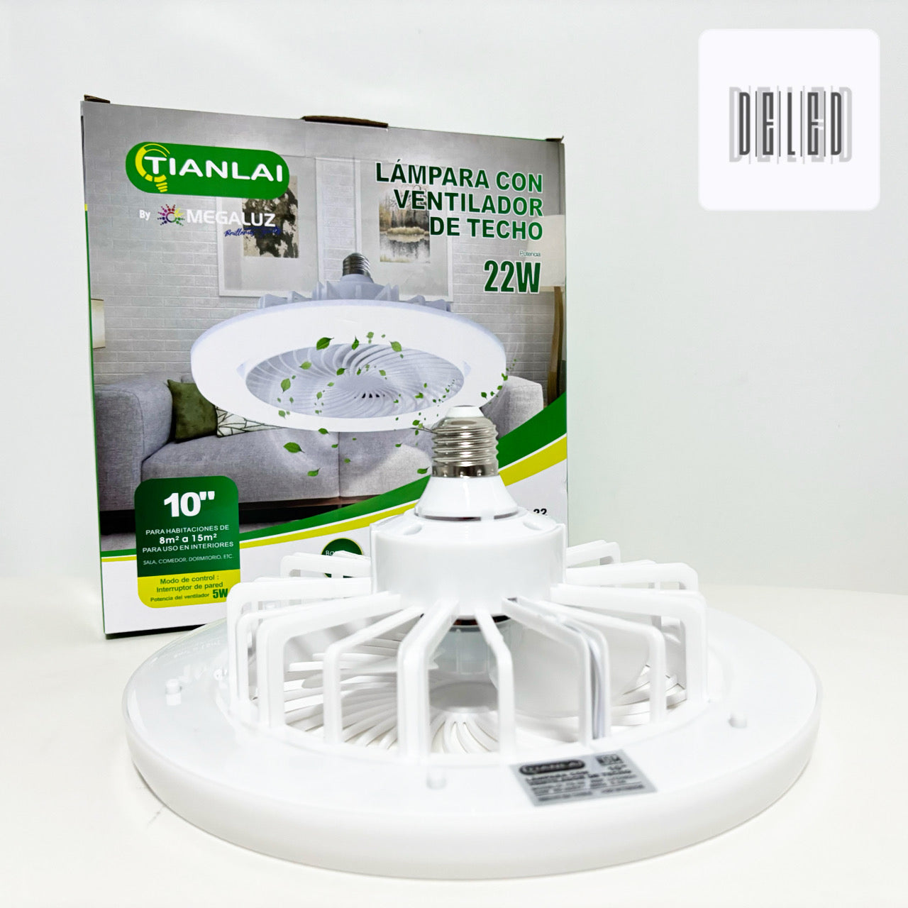 Foco LED / Lámpara LED con Ventilador de 10" 22w Luz Fría Blanca TIANLAI FS-22