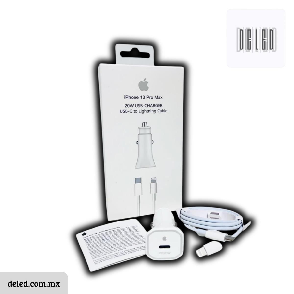 Cargador Completo TURBO para Automóvil 20w con Cable USB-C Lightning Calidad Original APPLE