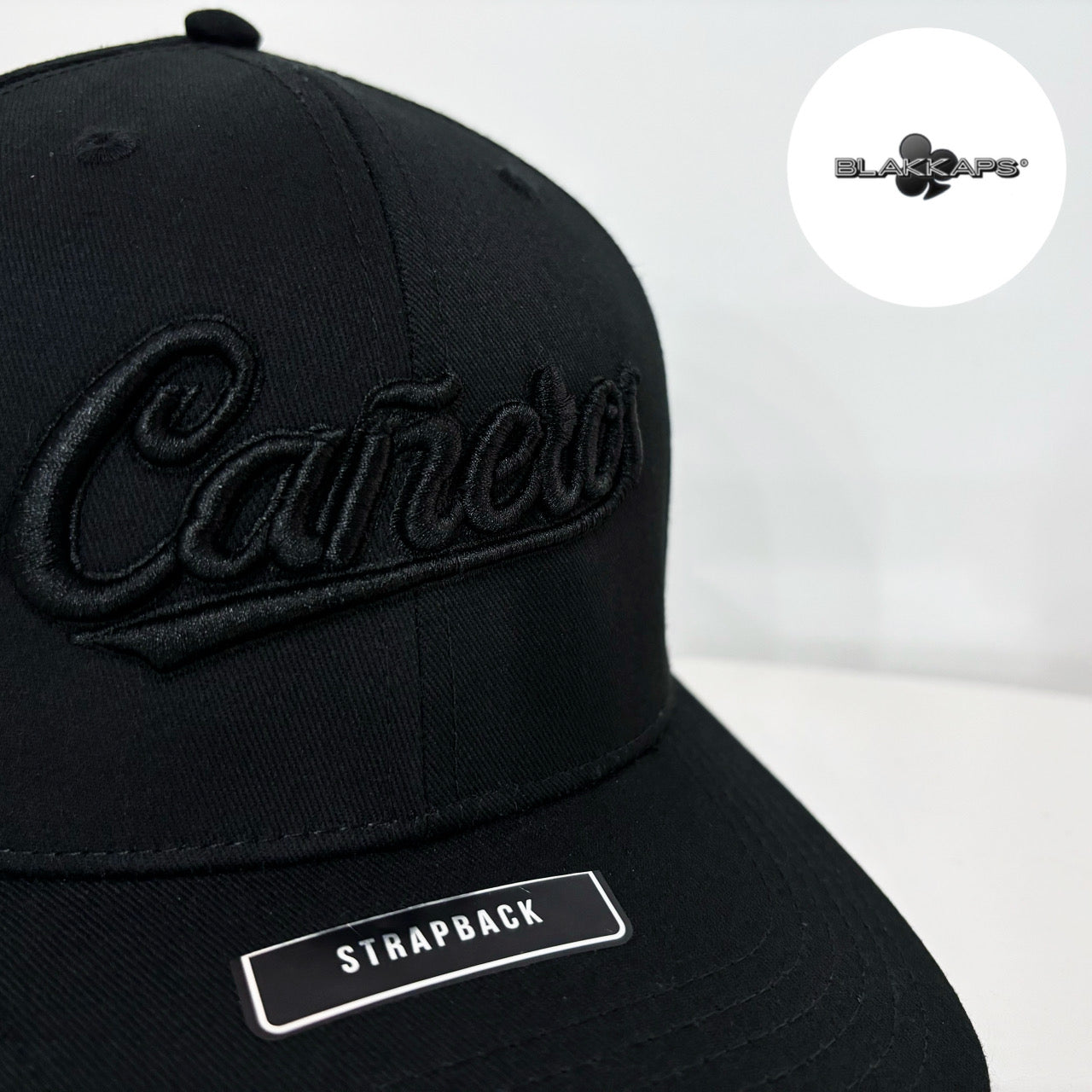 Gorra Negra CAÑEROS LM Bordada 3D Strapback BLAKKAPS®♣️