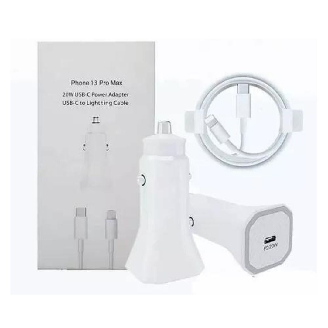 Cargador Completo TURBO para Automóvil 20w con Cable USB-C Lightning Calidad Original APPLE