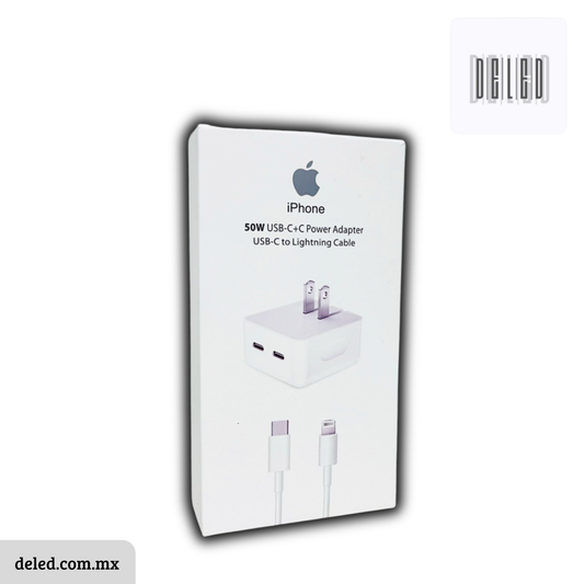 Cargador Completo TURBO con Doble Entrada USB-C con Cable Lightning 50w Calidad Original APPLE
