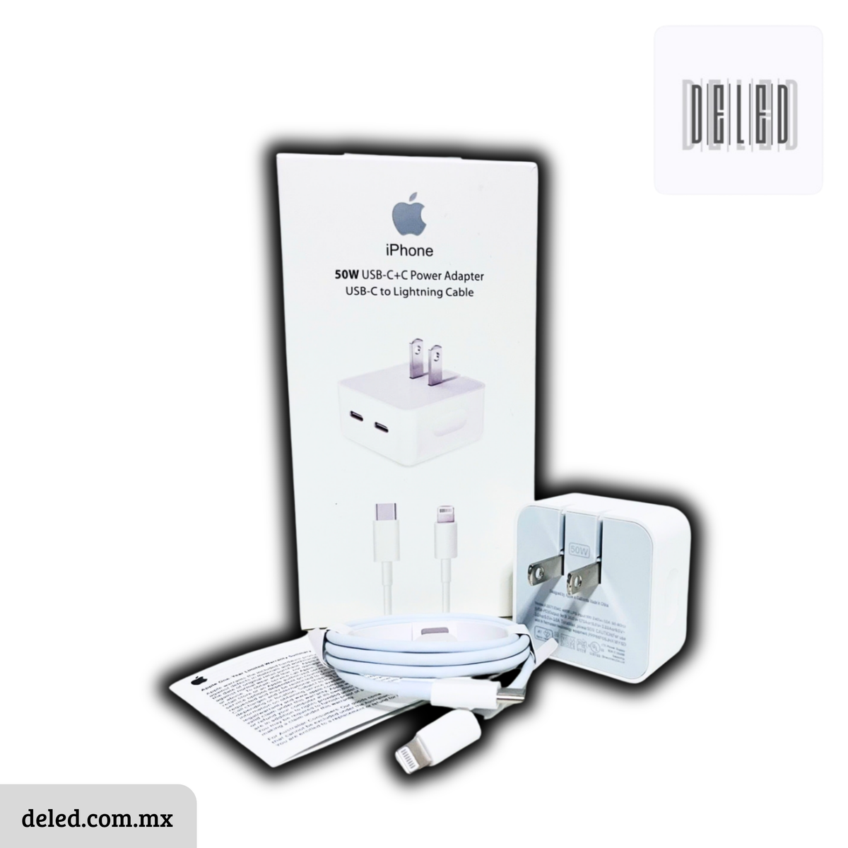Cargador Completo TURBO con Doble Entrada con Cable USB-C a USB-C 50w Calidad Original APPLE