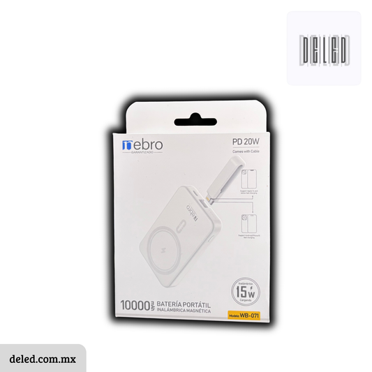 Batería Power Bank MagSafe Inalámbrica Magnética Recargable Portátil 10,000 mAh NEBRO WB-071