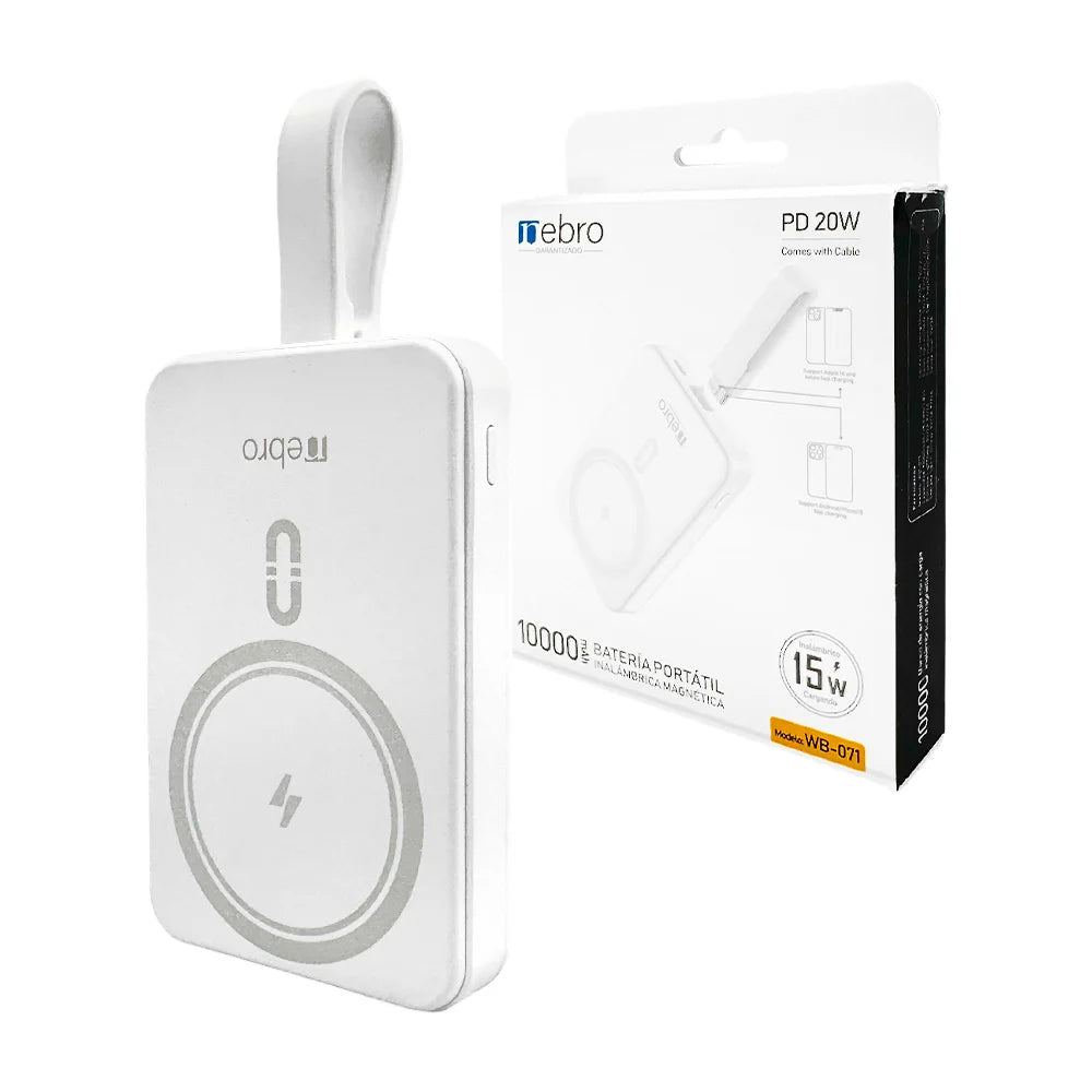 Batería Power Bank MagSafe Inalámbrica Magnética Recargable Portátil 10,000 mAh NEBRO WB-071