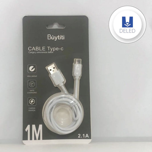 Cable Cargador USB Tipo C 1 Metro 2.1A Calidad Original BUYTITI BT-TYPE-C-315