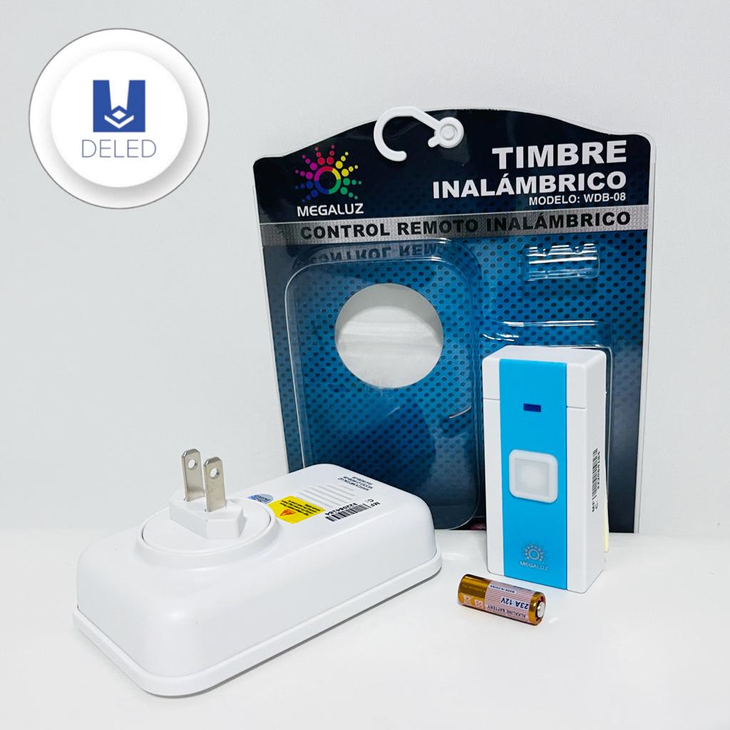 Timbre Inalámbrico Enchufable con Control Remoto Color Blanco/Azul MEGALUZ WDB-08