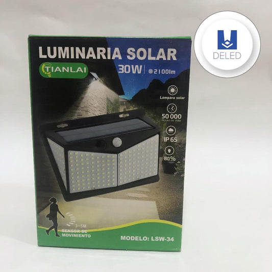 Lámpara LED / Luminaria LED Solar 208 LEDS 30w con Sensor de Movimiento TIANLAI LSW-34