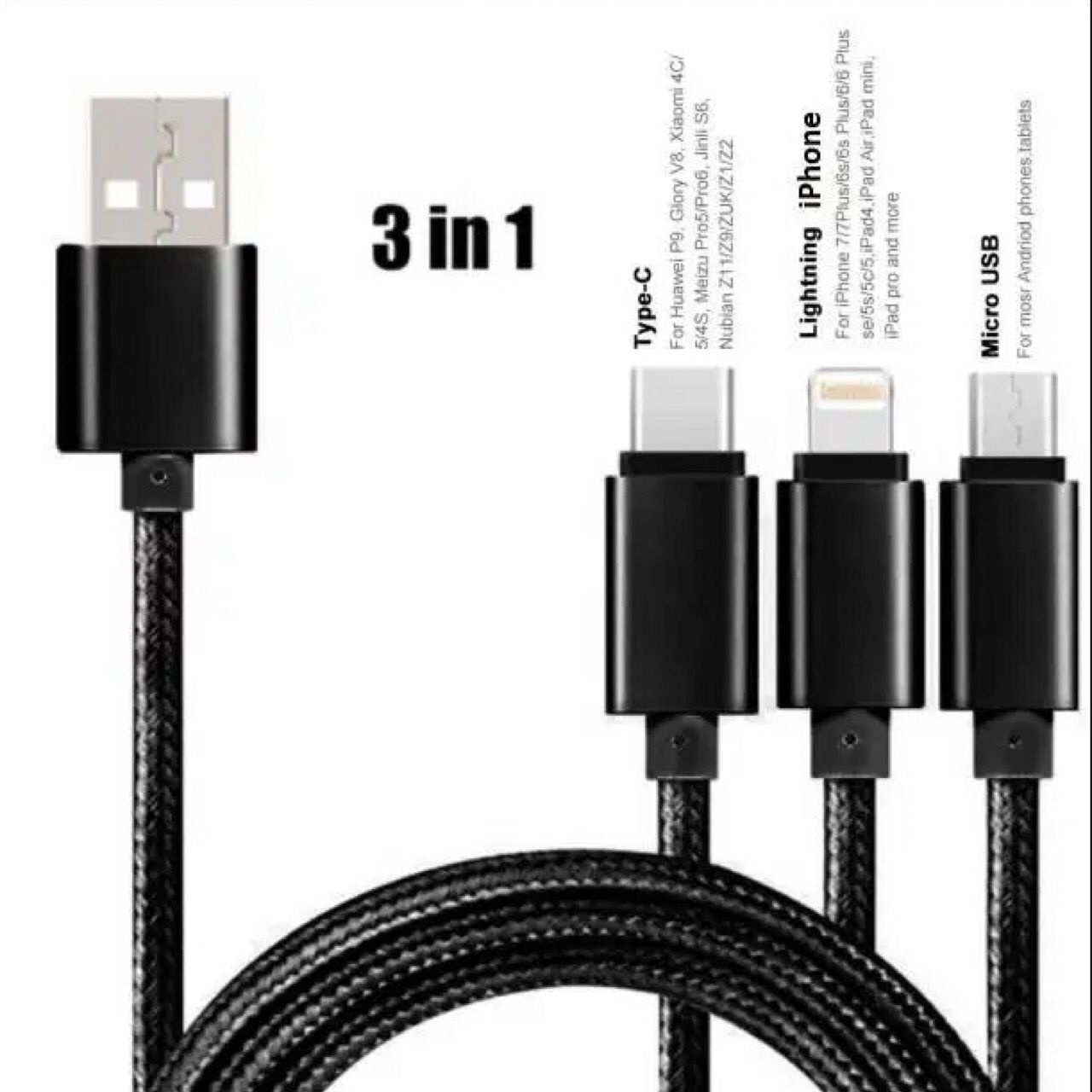 Cable Cargador USB Pulpo 3 en 1 (Micro USB, Tipo C y Lightning) LINK BITS SJN-C030801