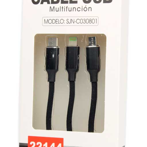 Cable Cargador USB Pulpo 3 en 1 (Micro USB, Tipo C y Lightning) LINK BITS SJN-C030801