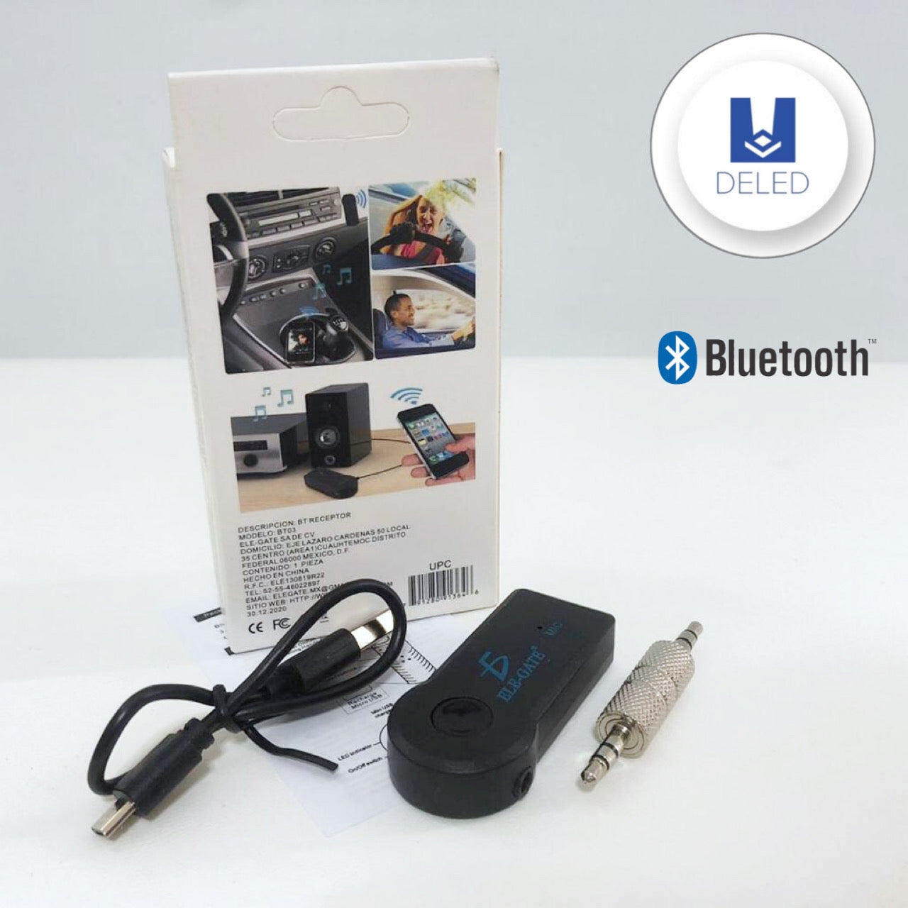 Receptor de Audio Bluetooth Inalámbrico Recargable Entrada Auxiliar Jack 3.5mm ELE-GATE BT03