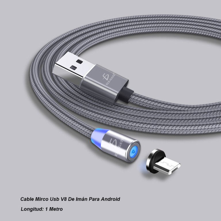 Cable Cargador USB Magnético 1 Metro 2.4A Entrada V8 Micro USB ELE-GATE WI.144.V8
